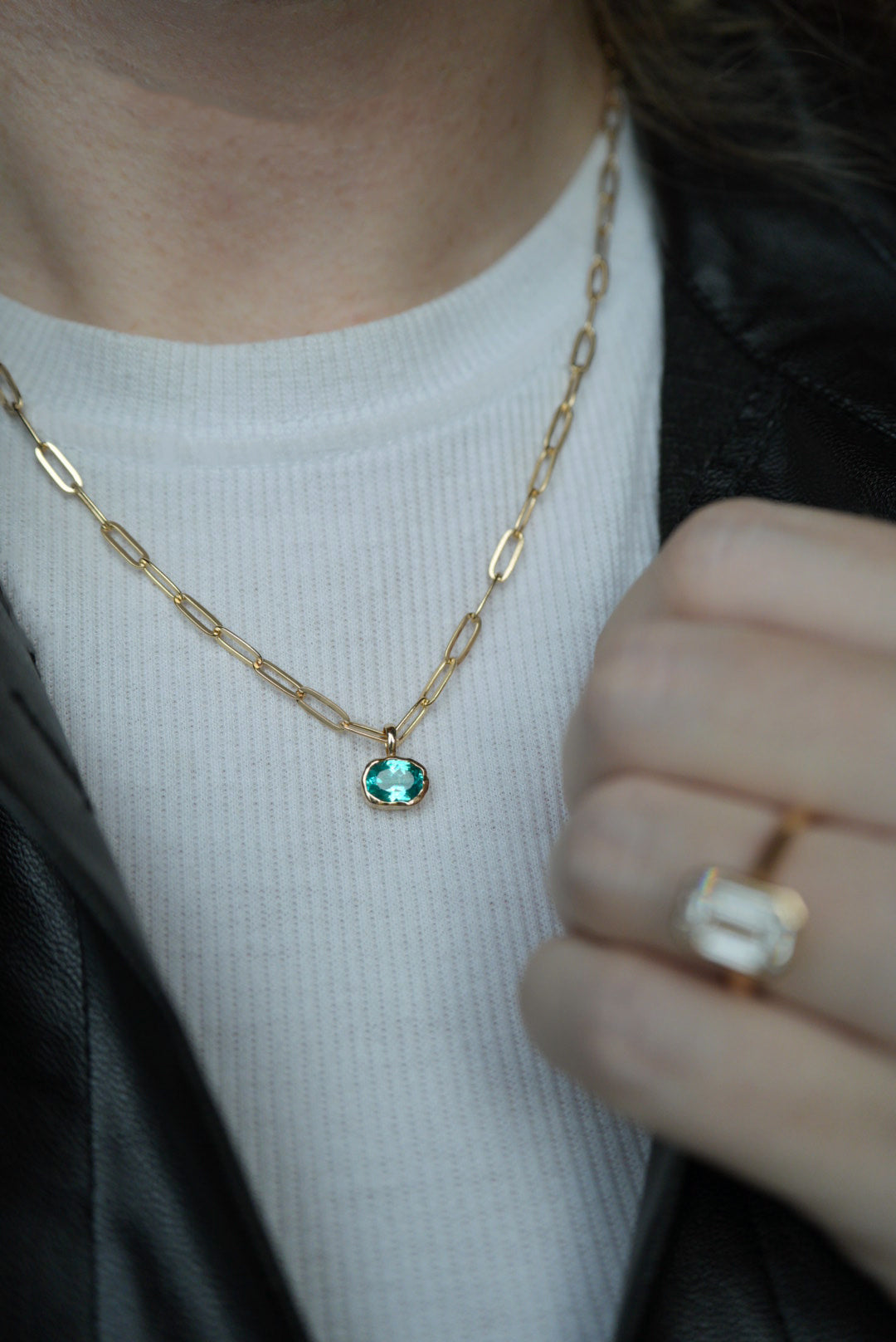 Paraiba Tourmaline Pendant on Paperclip Chain